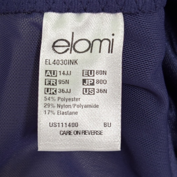 NWT Elomi Navy Blue Bra Sz 36N.  Sheer Upper Cup. Embroidered detail. - Picture 8 of 9
